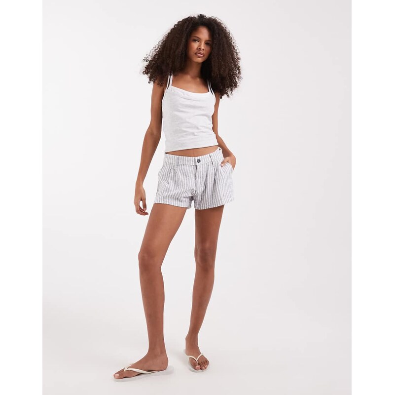 Hollister linen blend tailored shorts in white and blue stripes