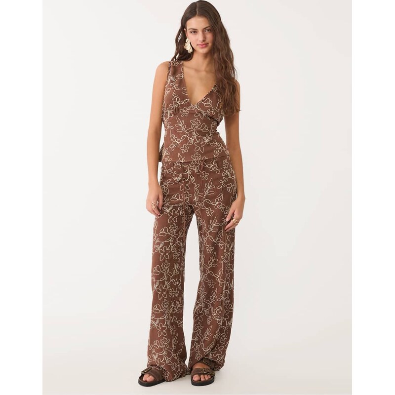 Stradivarius stardivarius embroidered straight leg trousers with