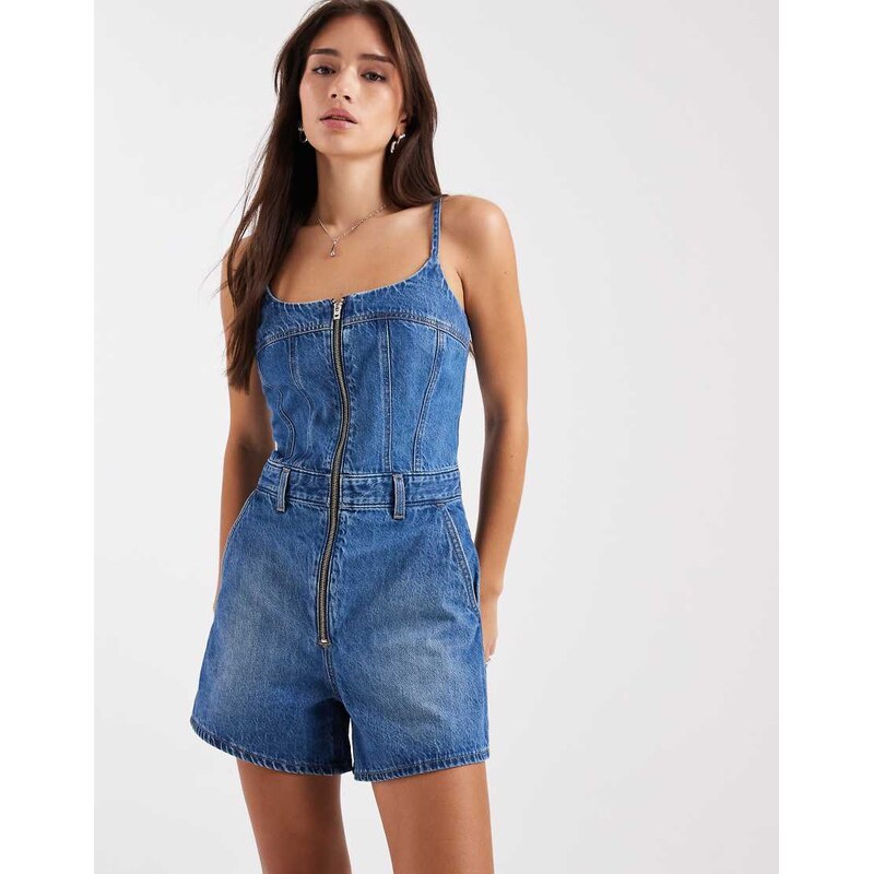 Levis denim zip front romper in mid blue 114814366