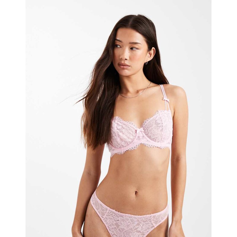 Lindex lace non padded underwired balconette bra in light pink