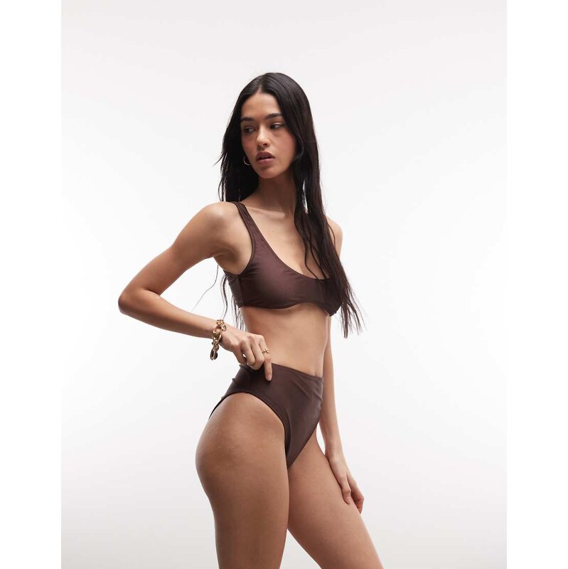COLLUSION high waist bikini bottom in brown 115517662