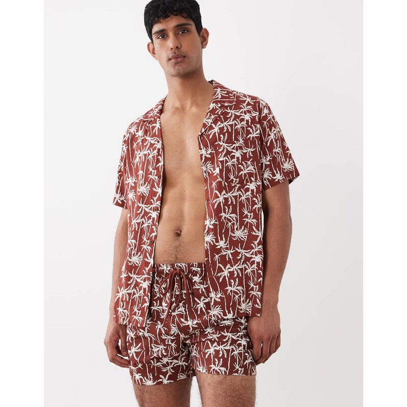 South Beach palm print swimshort in brown