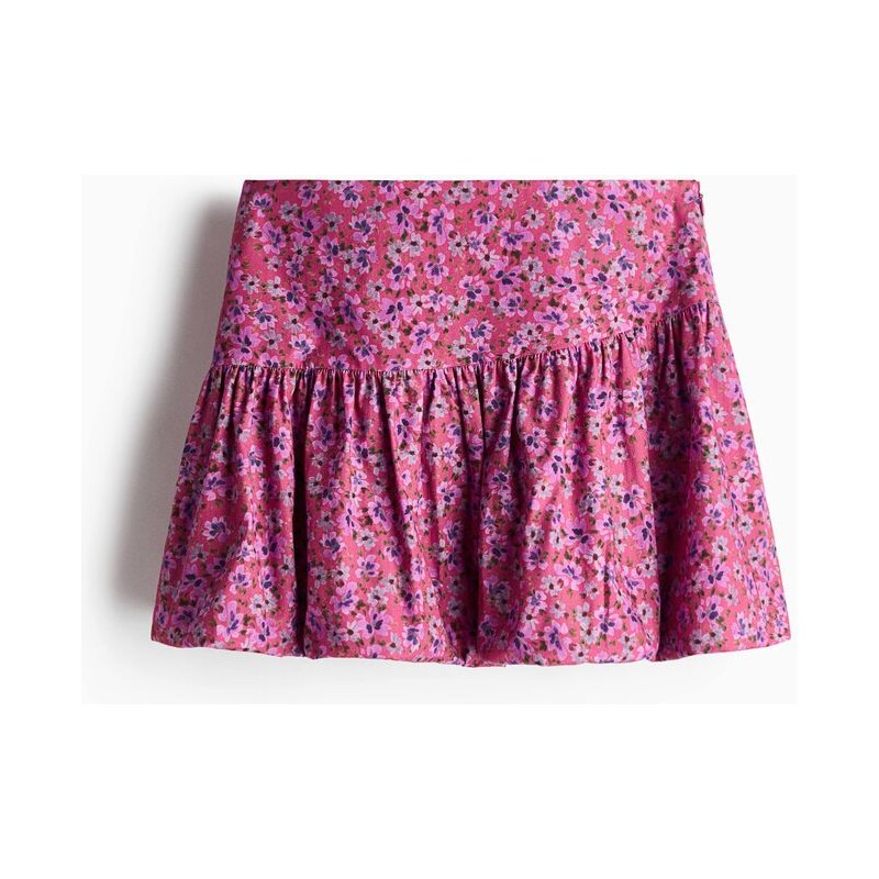 H&M - Bavlněná balonová sukně - Tmavě Růžová/Květy