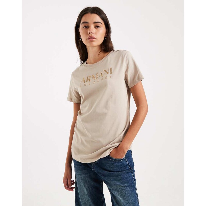 Armani Exchange diamante logo t-shirt in stone-Grey 114727902