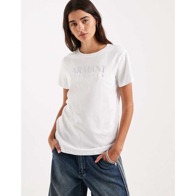 Armani Exchange diamante logo t-shirt in white 114727903
