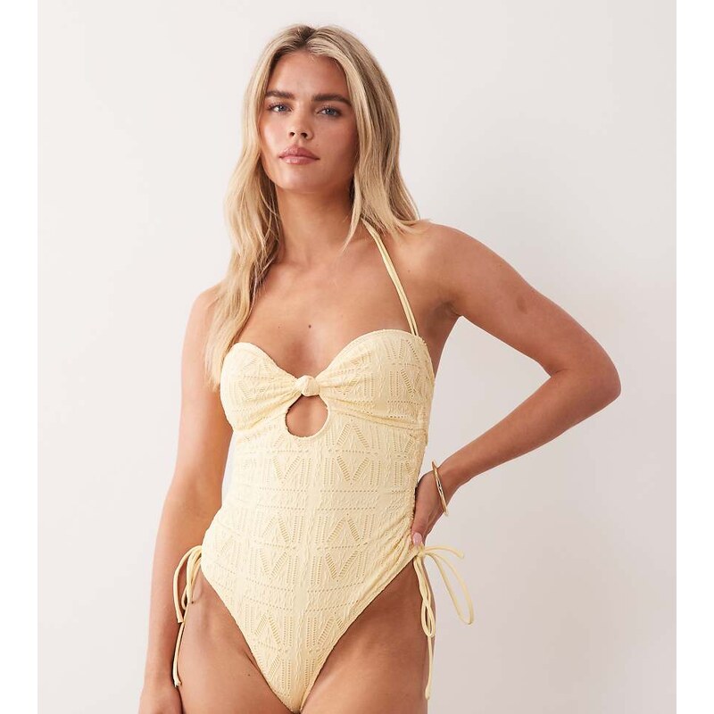 ASOS Petite ASOS DESIGN Petite Kyle broderie twist front knot swimsuit 115520348