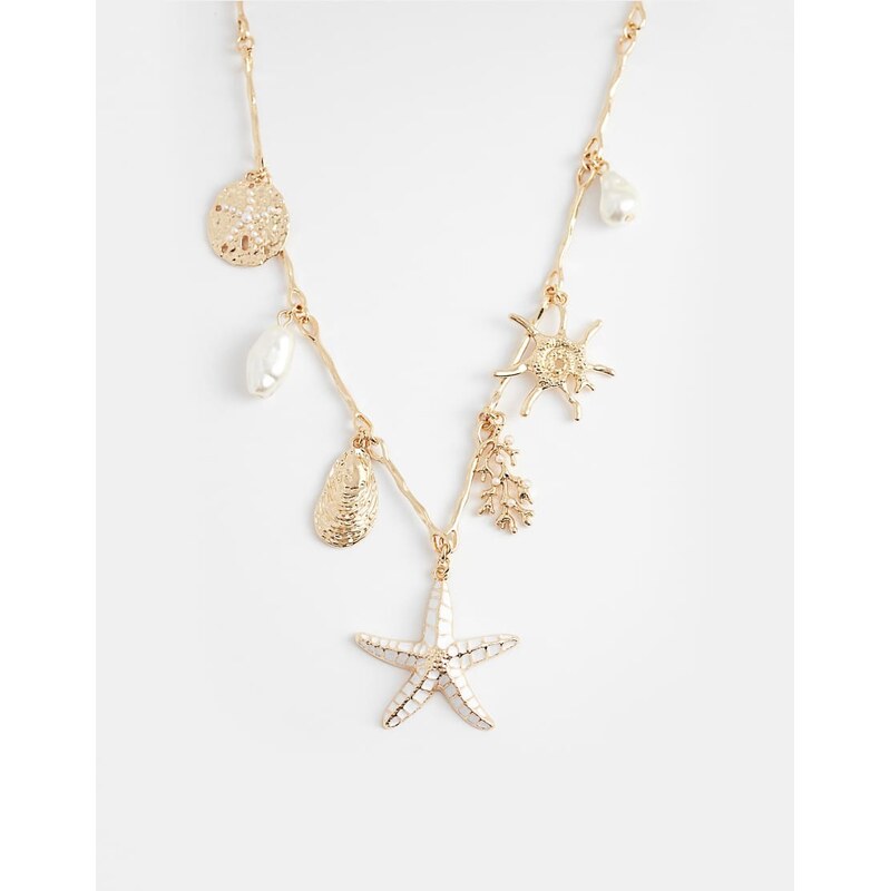 ALDO beachtreasure sea creature and faux pearl charm necklace in gold 114727931