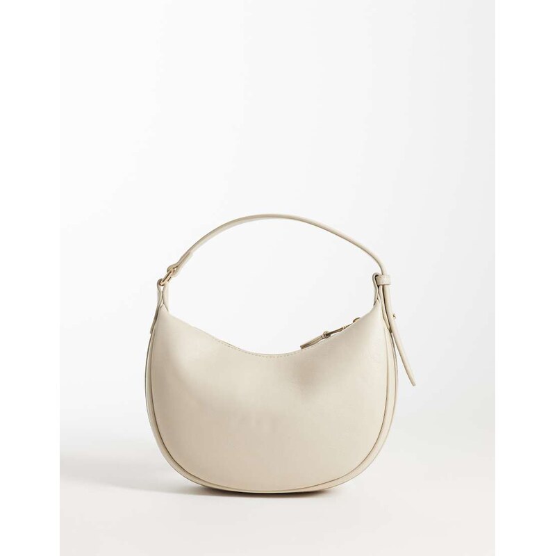 Mango faux leather half moon handbag in beige-Neutral