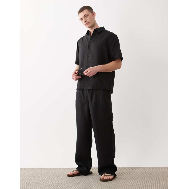 ASOS DESIGN co-ord loose straight 100% linen trousers in black