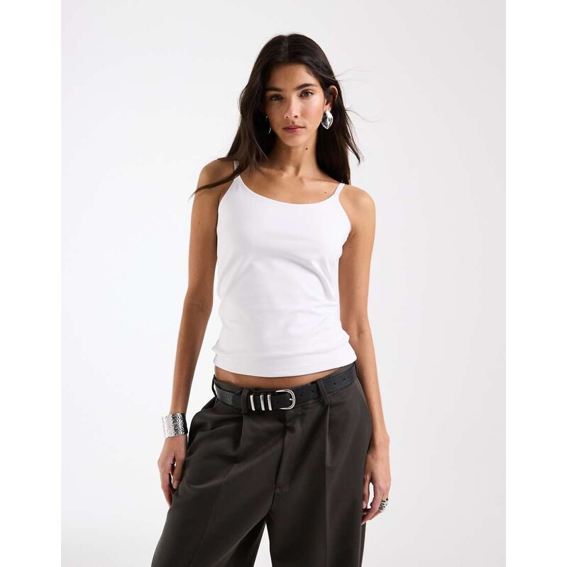 ASOS DESIGN longline double layered scoop neck cami in white
