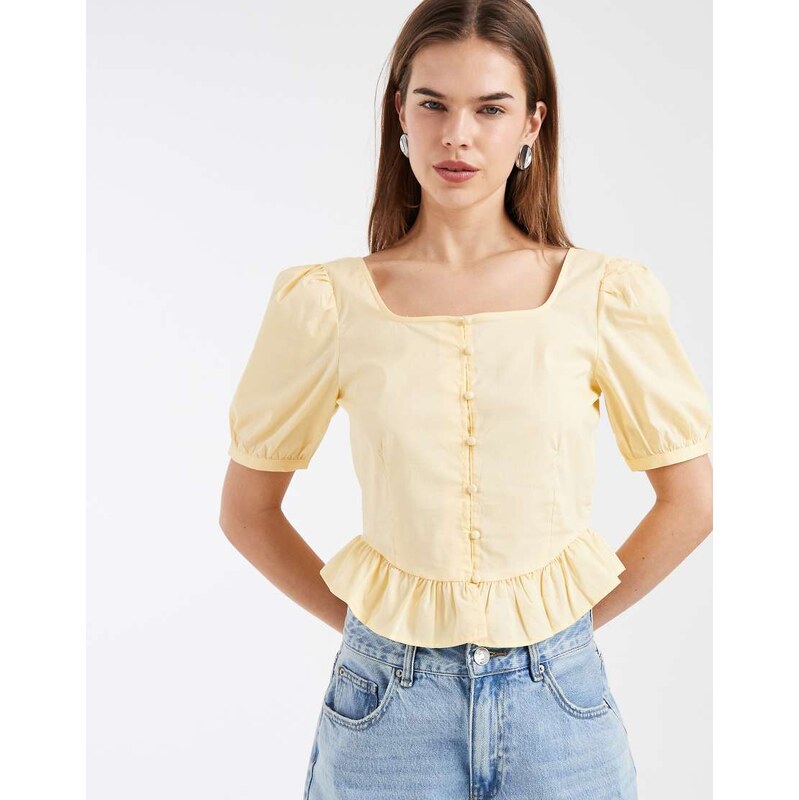 Vero Moda poplin puff sleeve milkmaid style crop top in golden