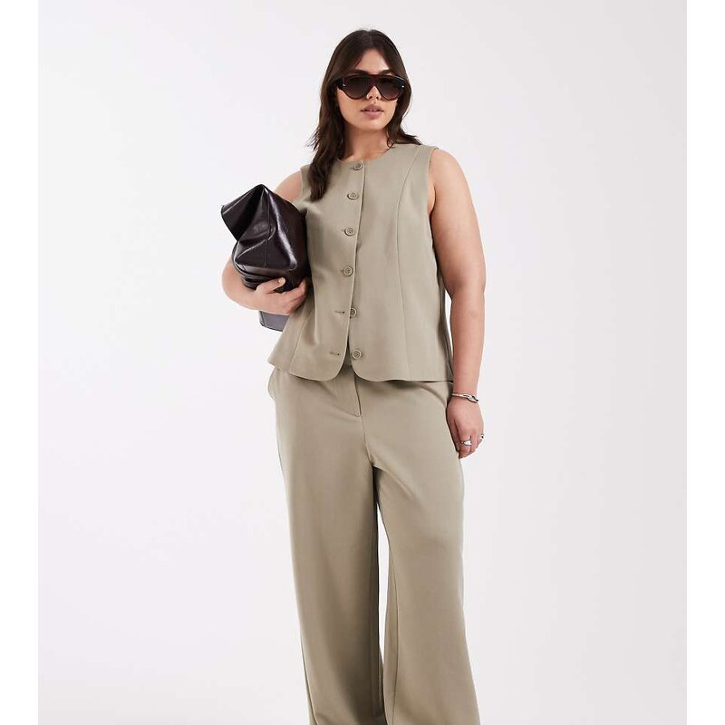 Pieces Plus Pieces Curve tailored high waist wide leg trousers co-ord 114935114