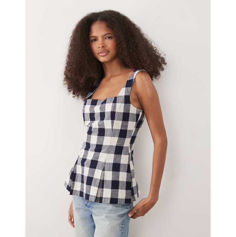 Nobodys Child Valencia cotton square neck peplum top in navy