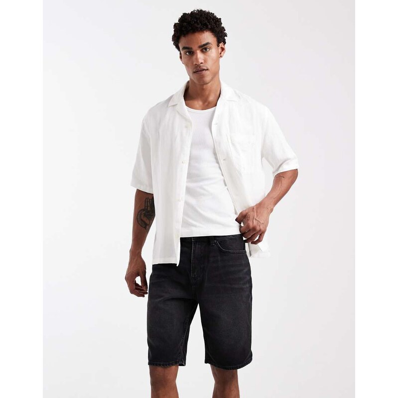 New Look bermuda denim shorts in washed black