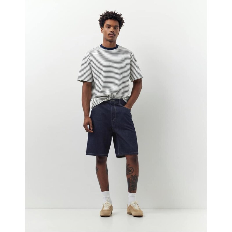 Pull&Bear Baggy denim bermuda shorts in navy
