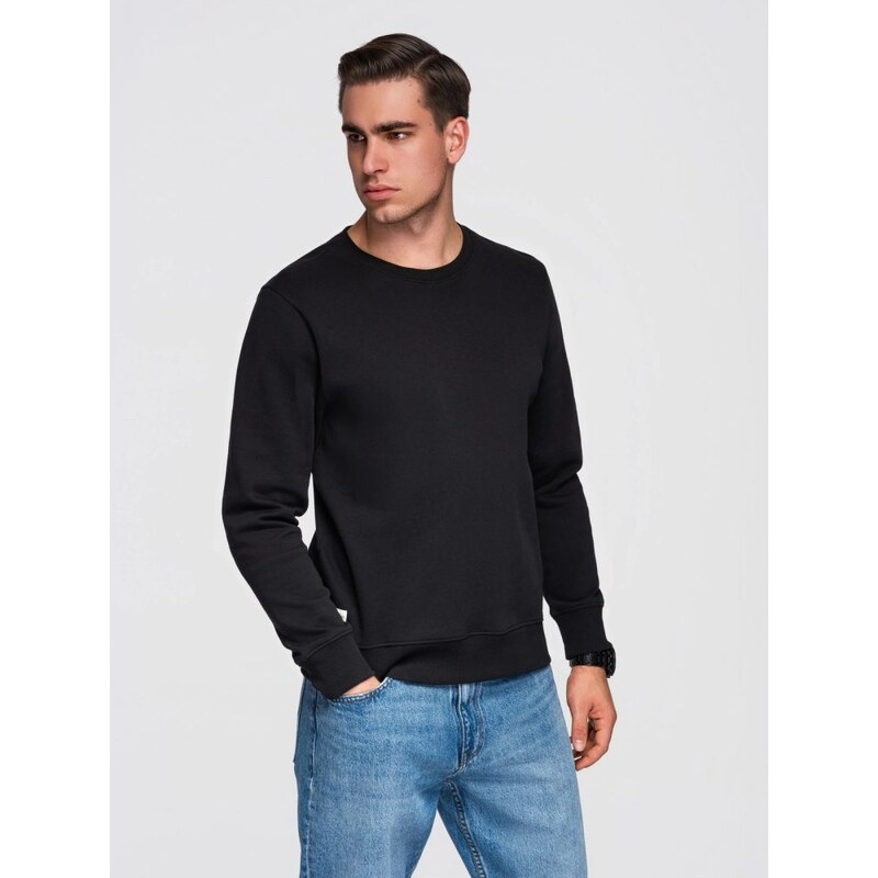Ombre Clothing Módní černá mikina bez kapuce V5 SSBN-0271