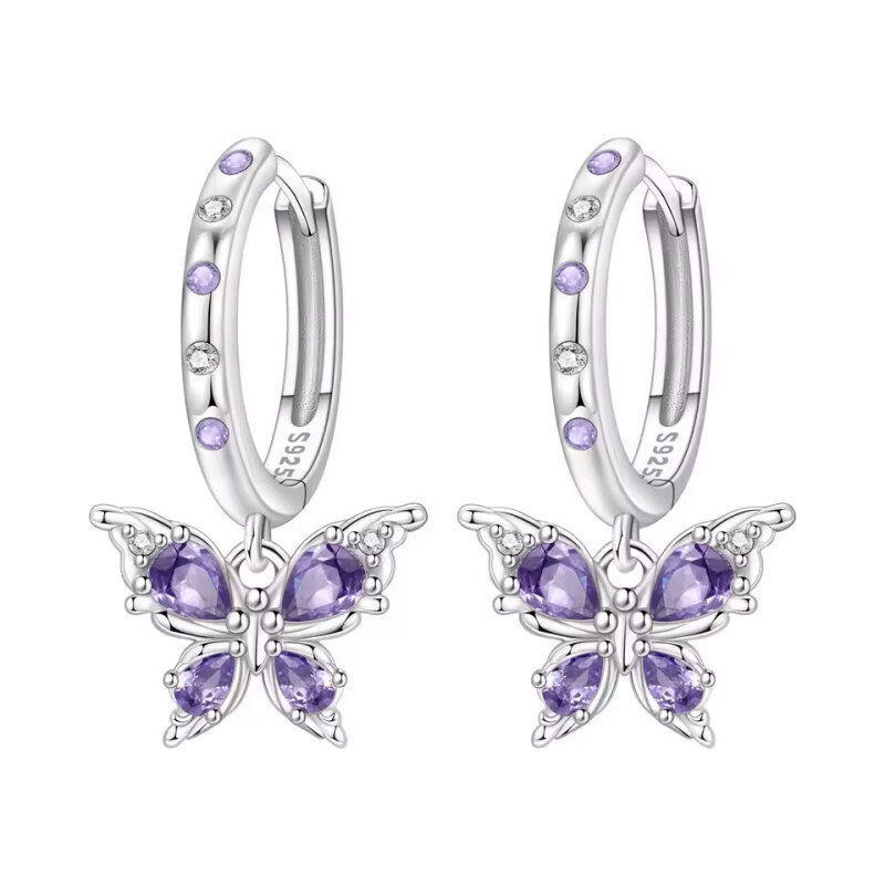 GRACE Silver Jewellery Stříbrné náušnice s motivem fialového motýla - 114735368