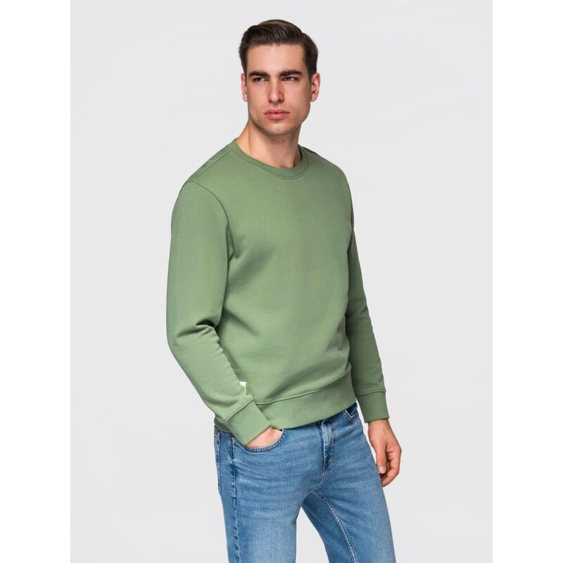 Ombre Clothing Módní zelená mikina bez kapuce V1 SSBN-0271