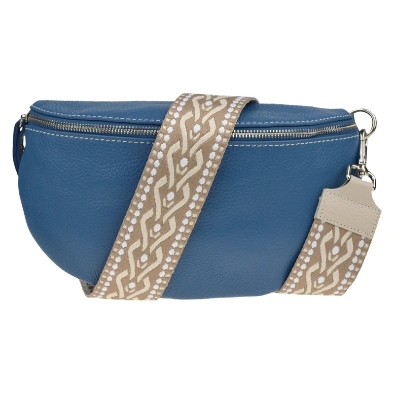 Modrá kožená italská crossbody kabelka Reni Grande Blu s