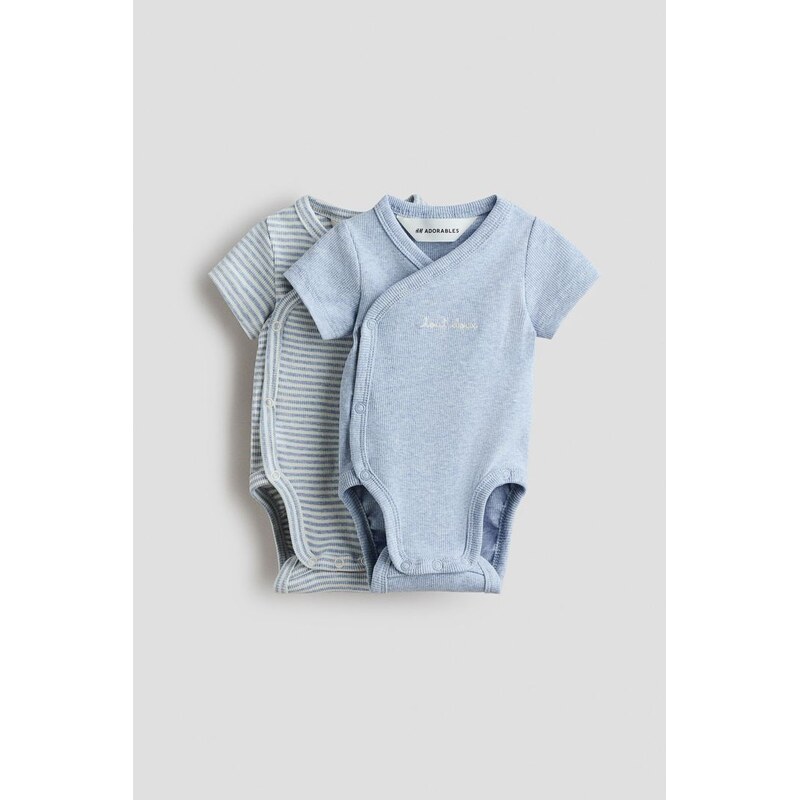 H&M - Žebrované zavinovací body 2 kusy - Bleděmodrá/Tout Doux