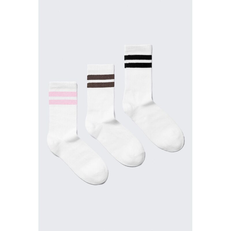 H&M - 3 balení pruhovaných ponožek - bílá 113881008