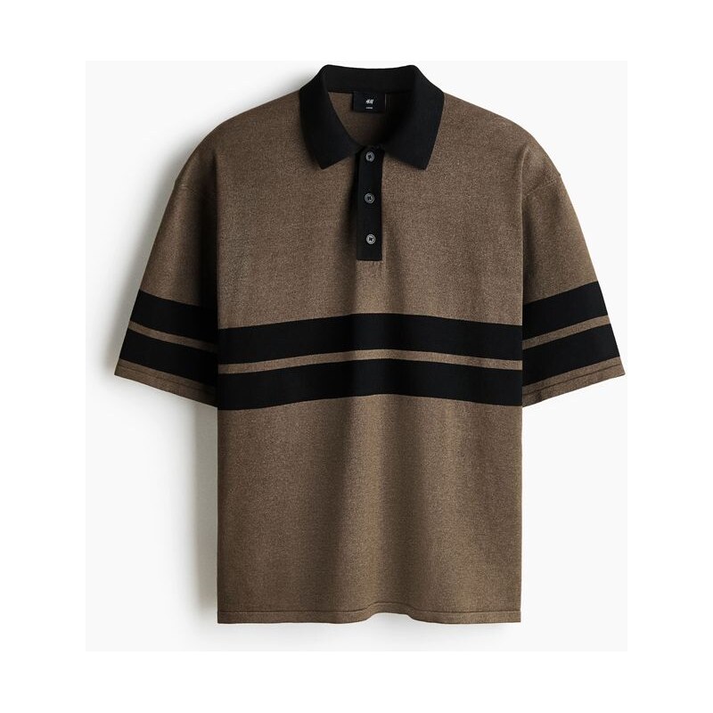 H&M - Pletený tops límečkem Loose Fit - Tmavá Hnědošedá/Černá