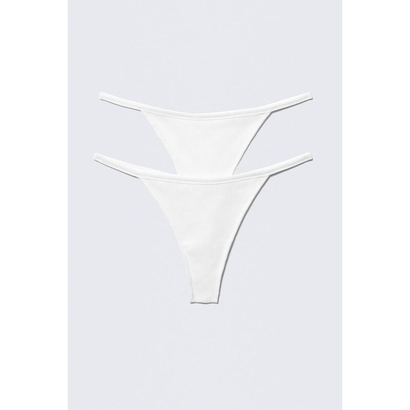 H&M - 2-pack Středně Vysoká Žebrovaná Tanga - bílá 114740782