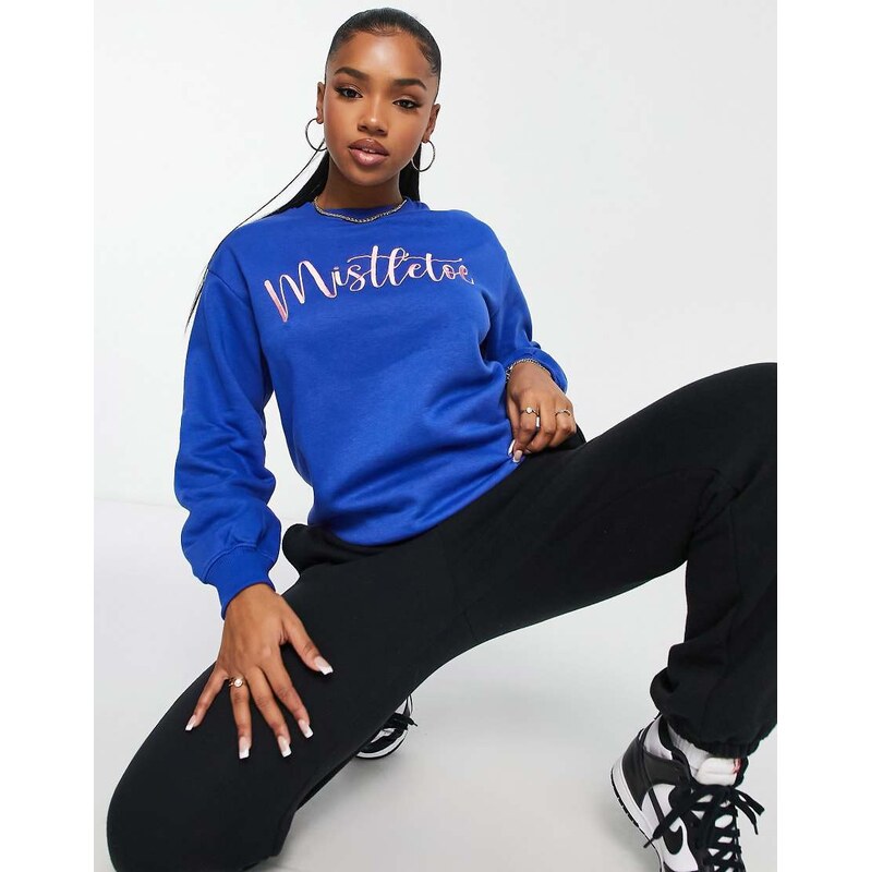 Threadbare Christmas embroidered sweater in blue