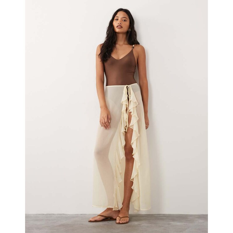 Miss Selfridge beach sheer chiffon frill detail tie sarong in