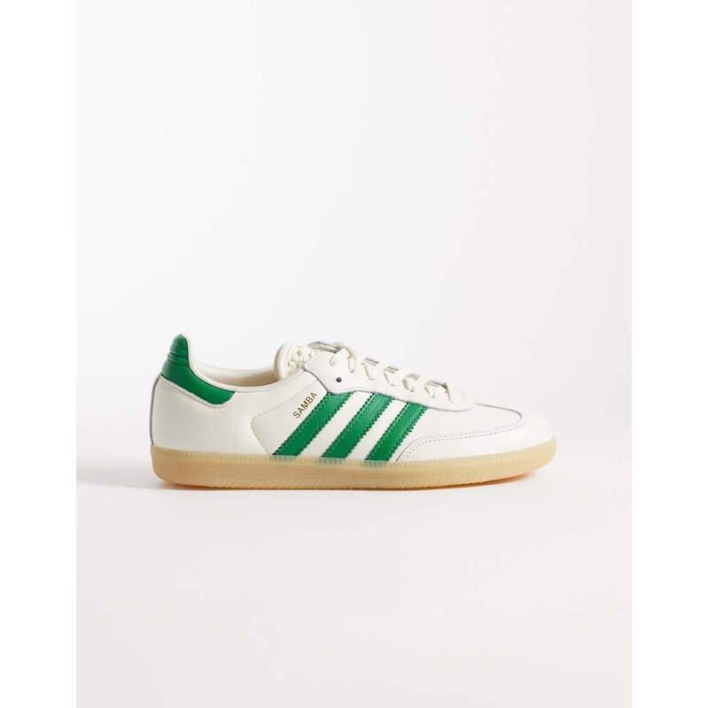 adidas Originals Samba OG trainers in off white and green with crochet tounge