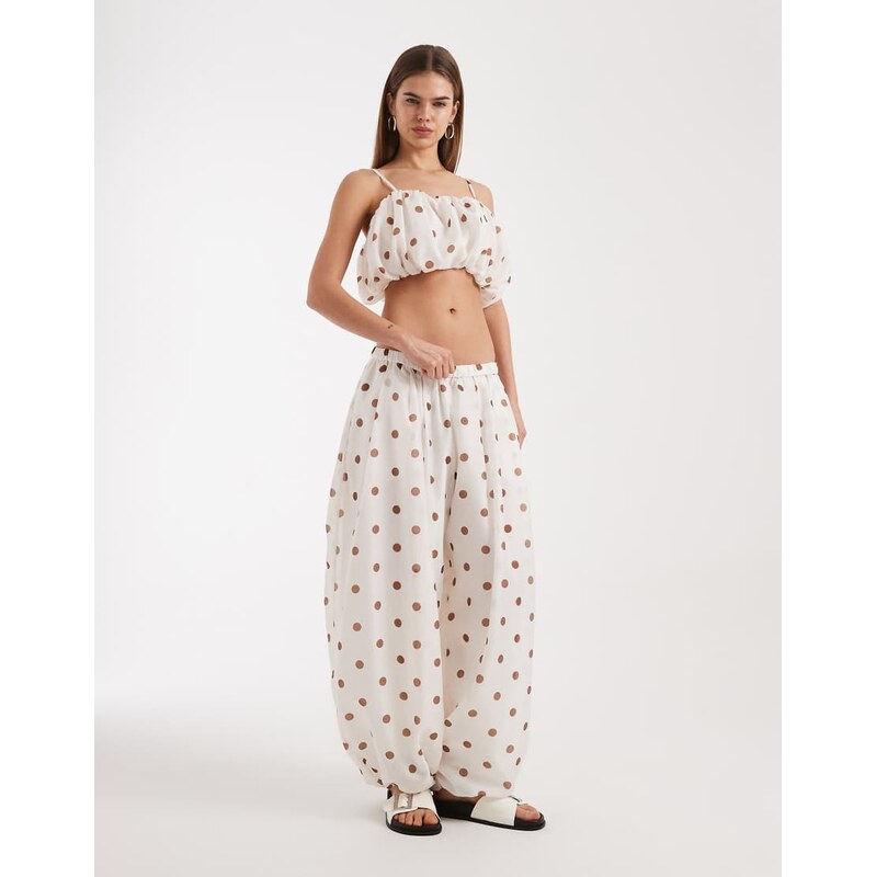 ASOS DESIGN oversized balloon trousers co-ord in terracota polka