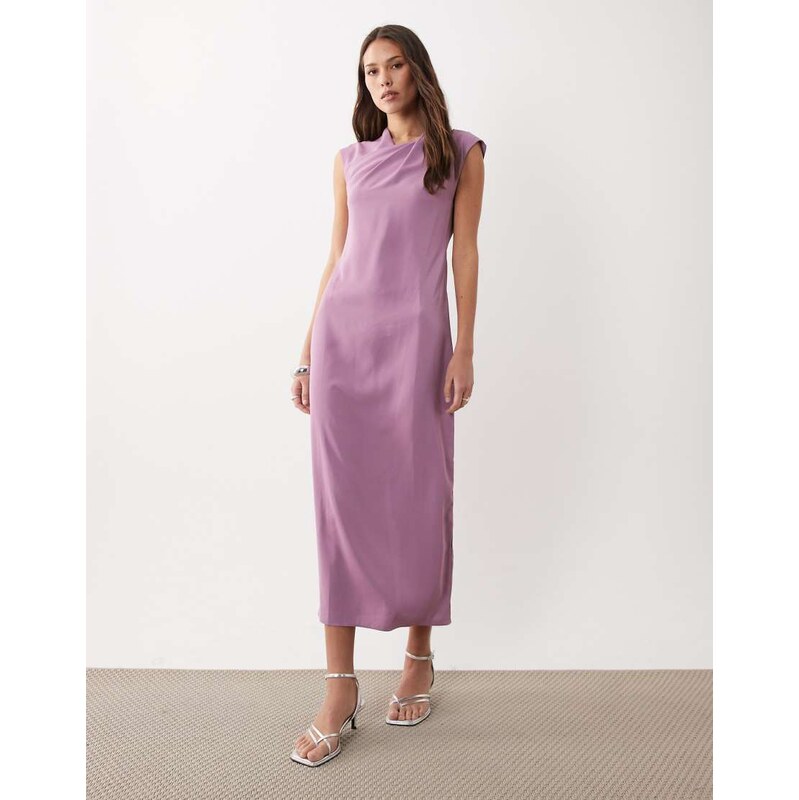 ASOS DESIGN twist neck slinky midi dress in lilac-Purple