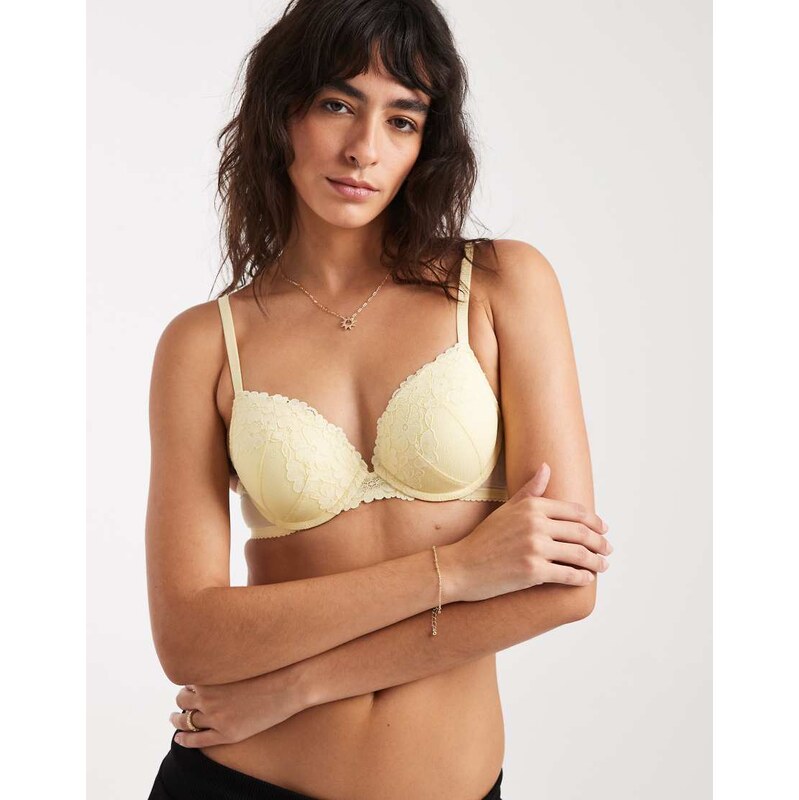 New Look push up lace t-shirt bra in yellow
