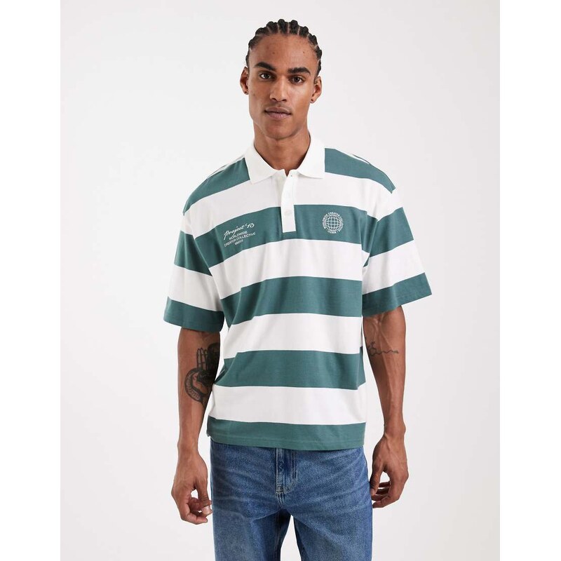 ONLY & SONS short sleeve rugby top in light green stripe