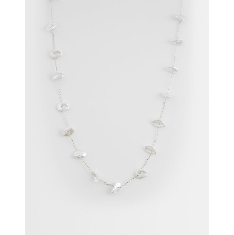 ASOS DESIGN dainty necklace with faux pearl chipping detail-White 114741202