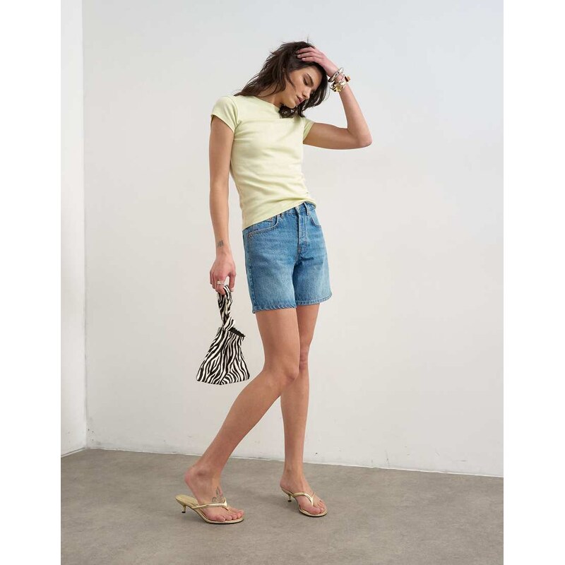 Topshop denim Editor short in mid blue