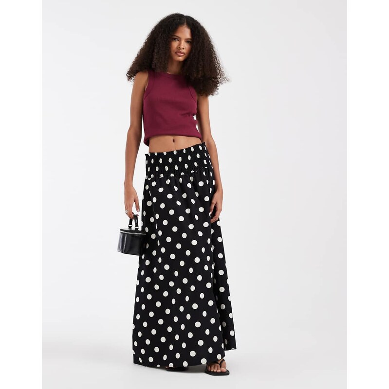 ASOS DESIGN shirred waist maxi skirt in black polka dot co ord
