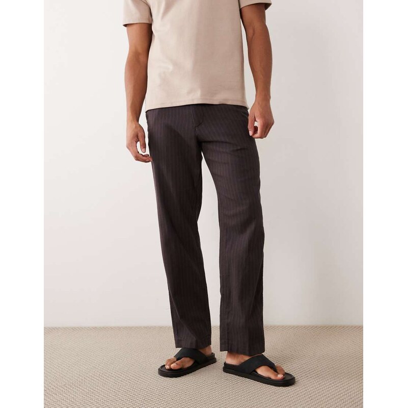 Abercrombie & Fitch straight fit smart linen mix trousers in brown 114747126