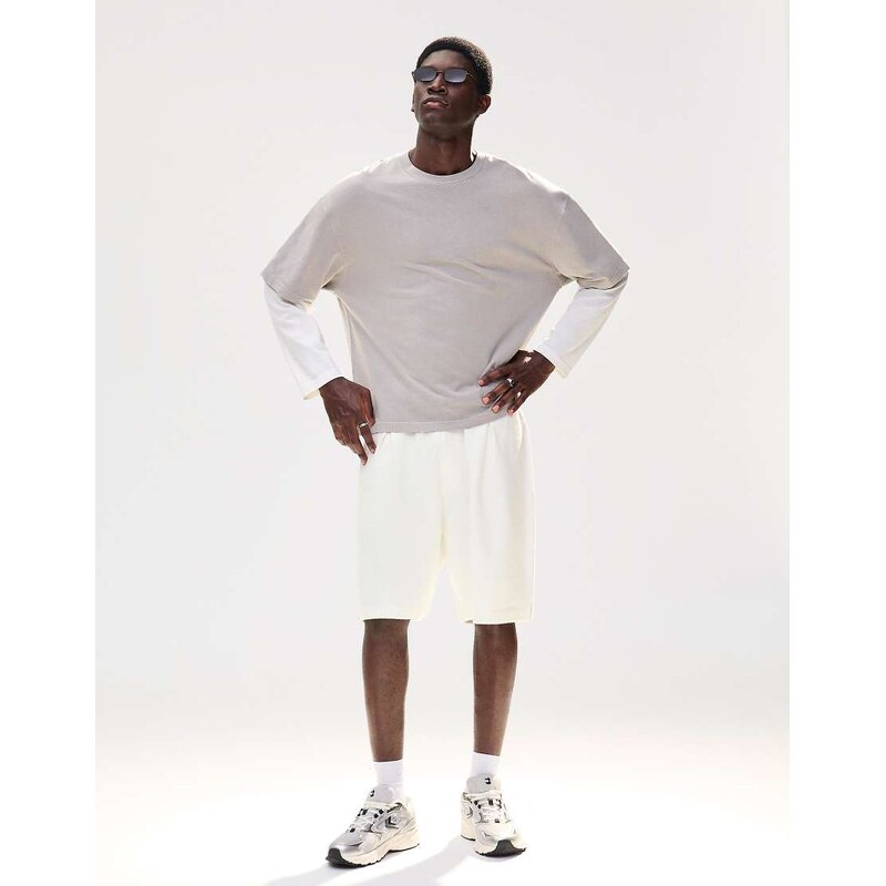 Bershka Textured plush bermuda shorts in white