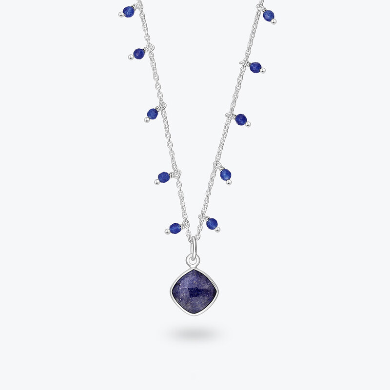 Estemia Stříbrný korálkový náhrdelník se safírem a lapis lazuli - 114741277