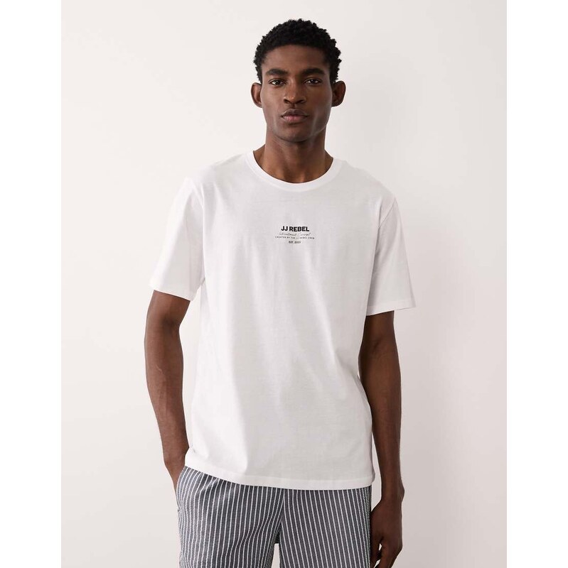 JJ Rebel oversized t-shirt with front logo in white-Black