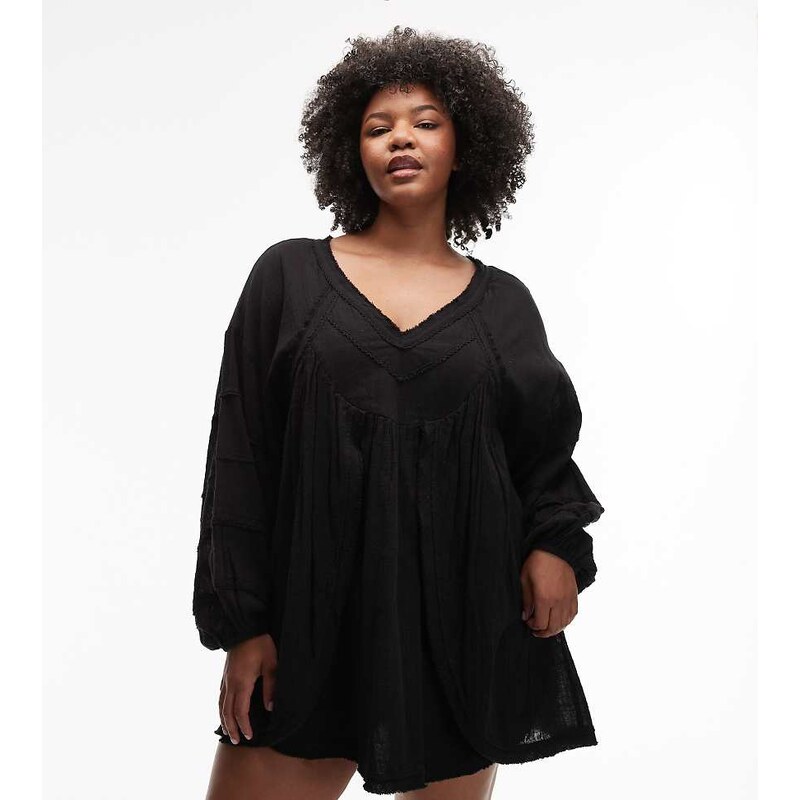 ASOS Curve ASOS DESIGN Curve v neck laundered smock mini dress