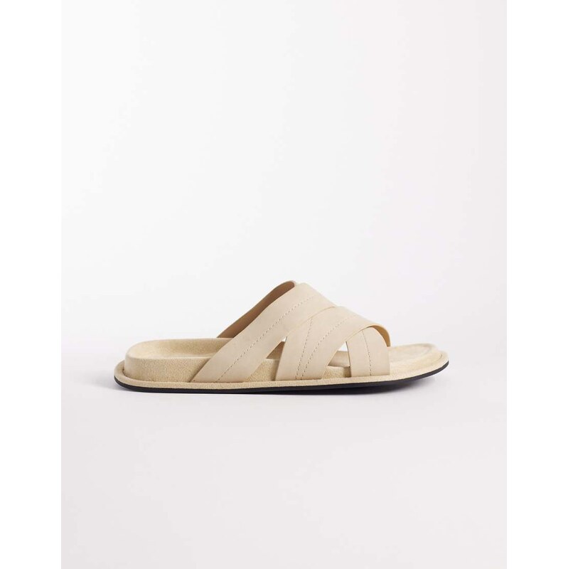 ASOS DESIGN cross over strap sandals in stone-Neutral