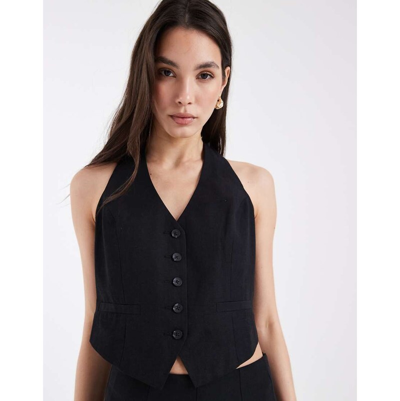 ASOS DESIGN tailored halter neck waistcoat in black