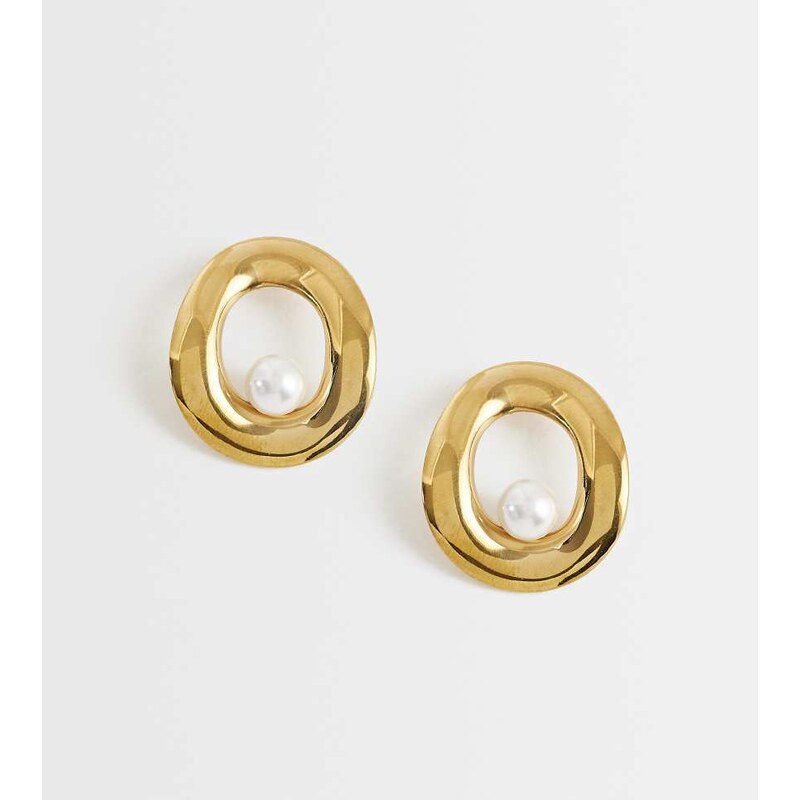 Lost Souls molten circle pearl earrings in 18ct gold plated stainless 114969368