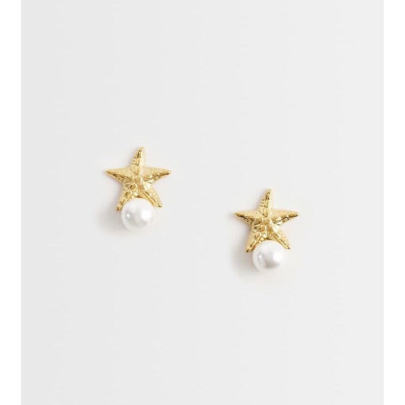 Lost Souls starfish & pearl stud earrings in 18ct gold plated