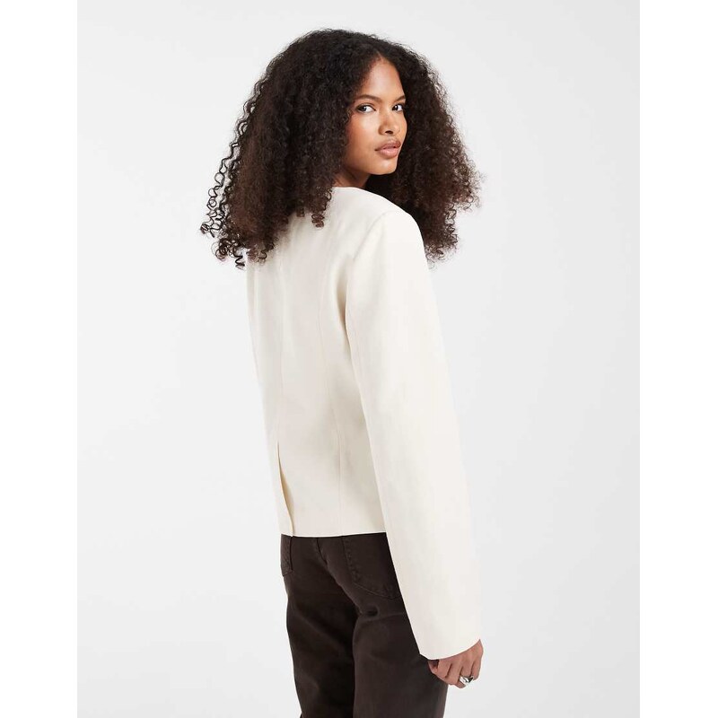 ASOS DESIGN button up linen fitted blazer in-White