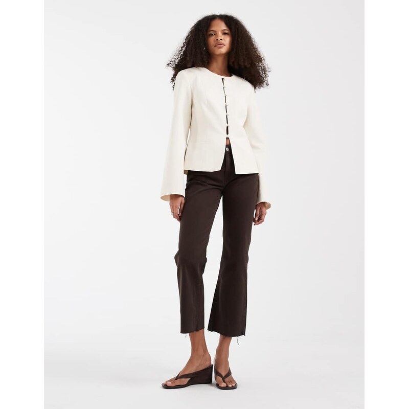 ASOS DESIGN button up linen fitted blazer in-White