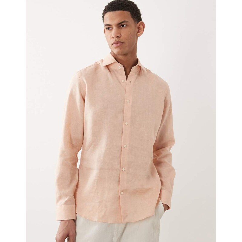 Mango 100% linen relaxed fit shirt in salmon-Orange