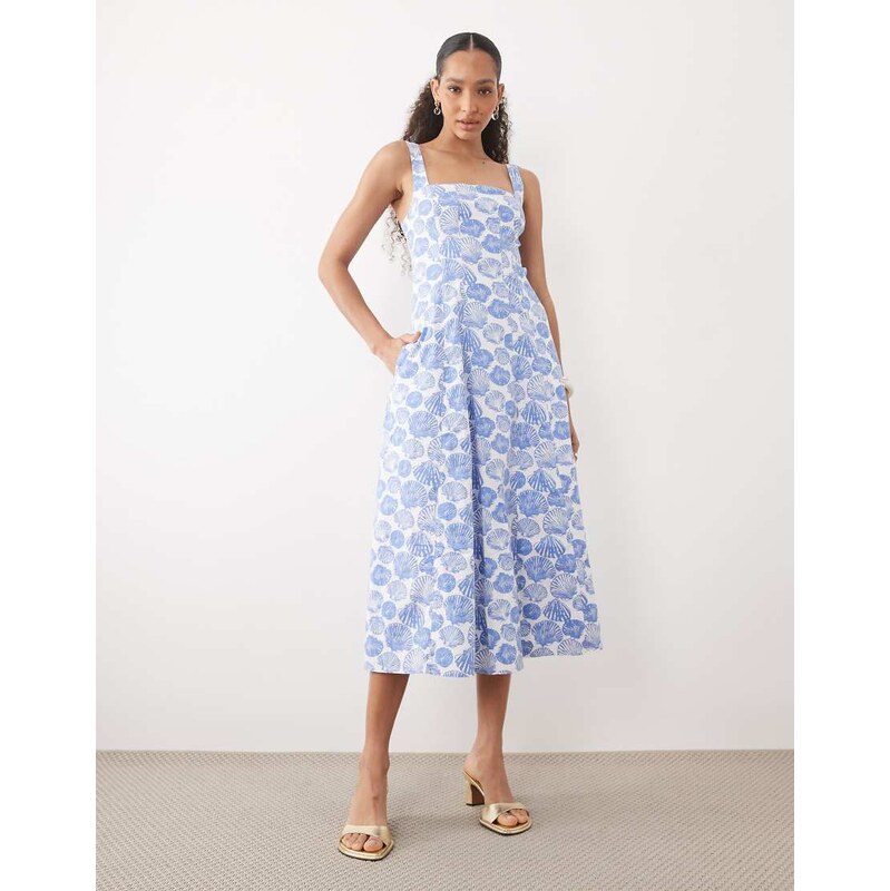 Abercrombie & Fitch sleeveless midi dress with godet hem in blue